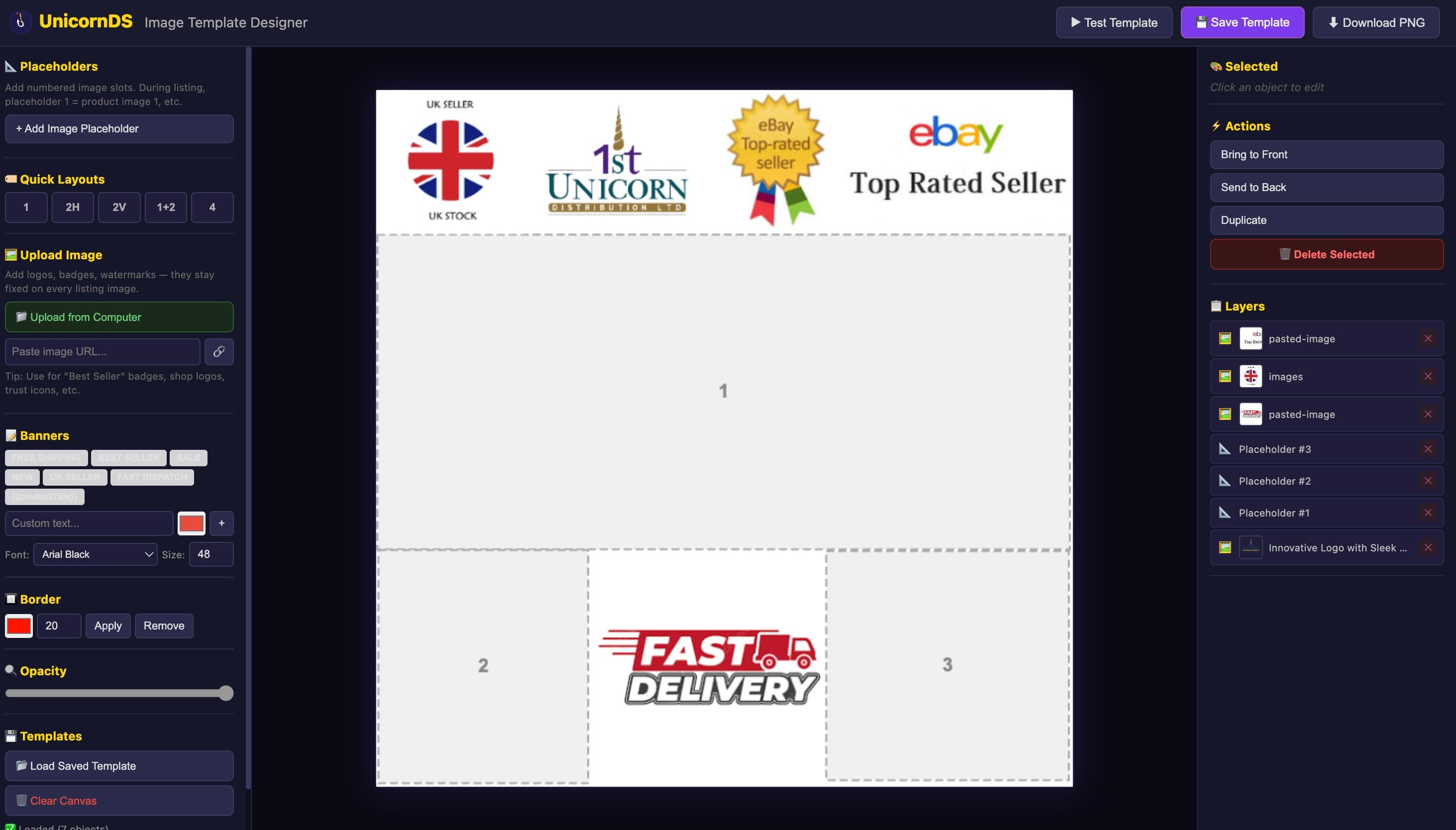 UnicornDS Image Designer applying background removal and watermark erasing to product images before eBay upload